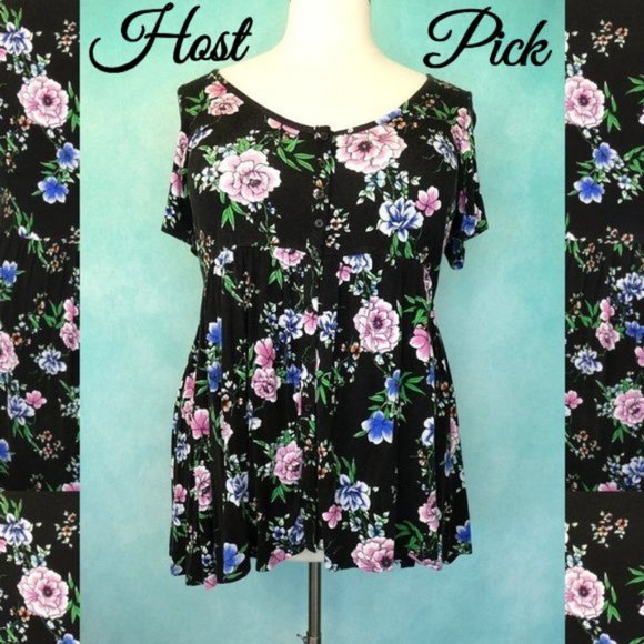 torrid Tops - Torrid Black Floral Babydoll Top Size 2X